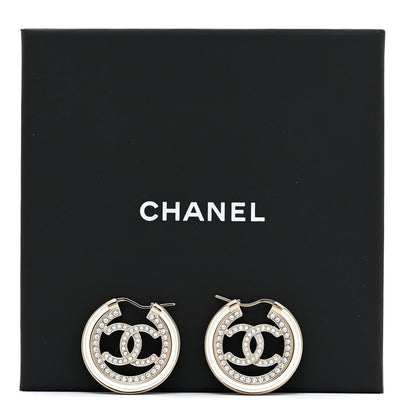 Chanel Metal Crystal Strass CC Hoop Earrings Gold 9 of 10