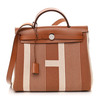 Hermes Vache Hunter Toile H Vibration Herbag Zip Retourne 31 PM Fauve Ecru Beige 3 of 10