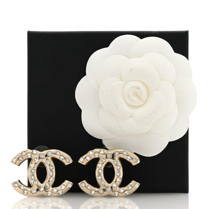 Chanel Metal Crystal CC Earrings Gold 5 of 5