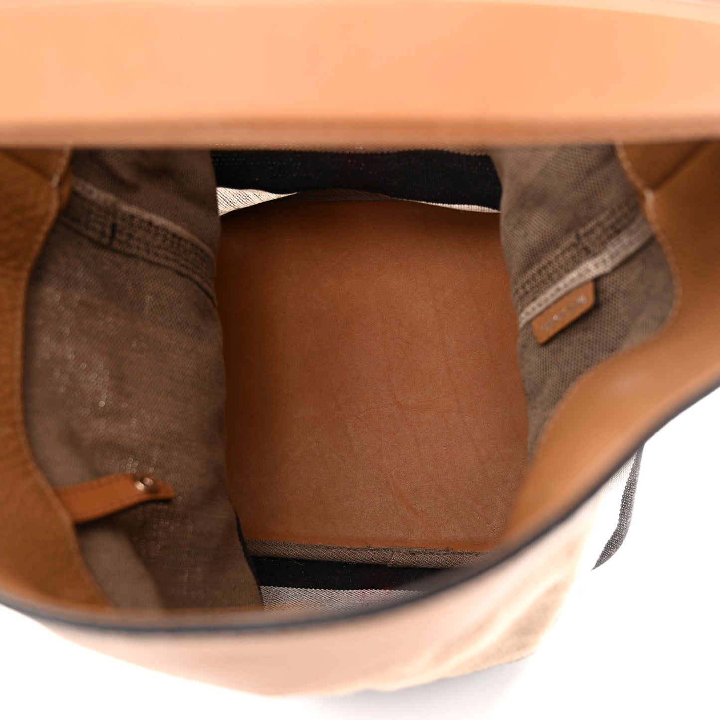 Grainy Calfskin Canvas Mega Check Medium Ashby Tassel Hobo Saddle Brown