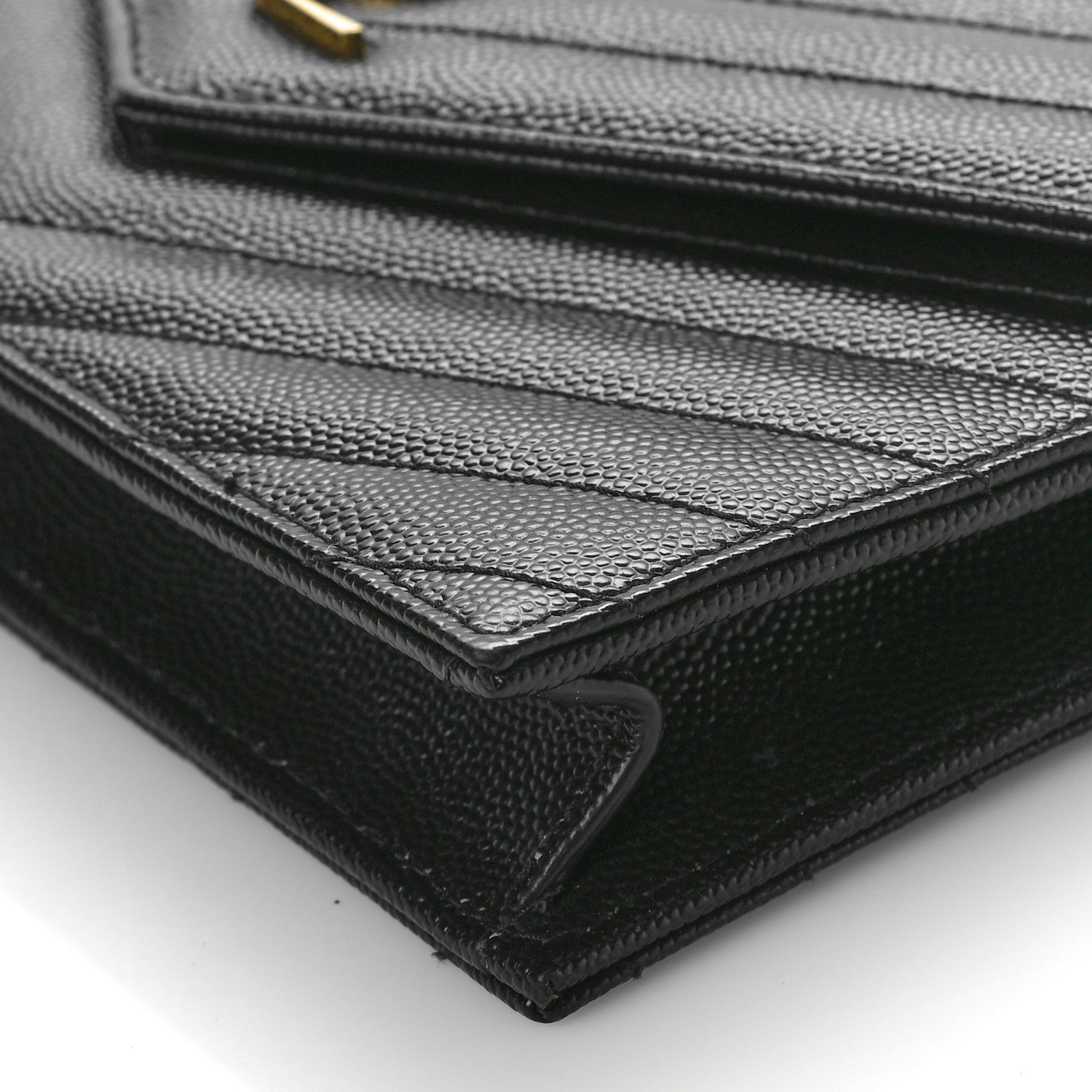 Saint Laurent Grain De Poudre Matelasse Chevron Monogram Envelope Chain Wallet Black 9 of 9