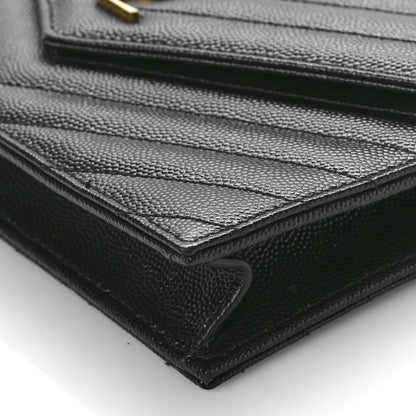 Saint Laurent Grain De Poudre Matelasse Chevron Monogram Envelope Chain Wallet Black 9 of 9