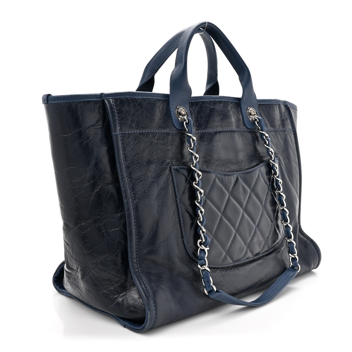 Chanel Glazed Calfskin Large Deauville Tote Blue 3 of 14