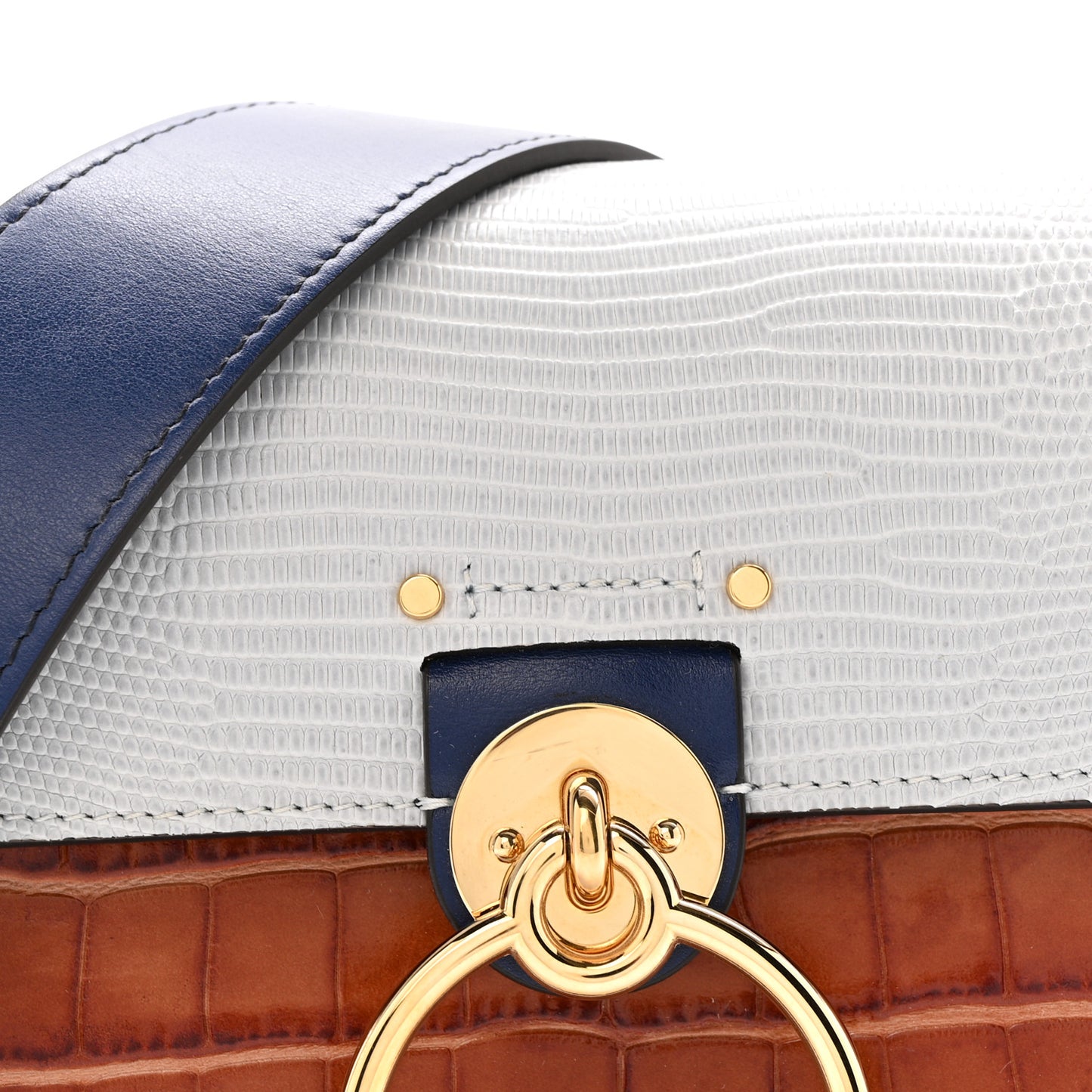 Shiny Calfskin Crocodile Embossed Small Tess Bag Blue Brown
