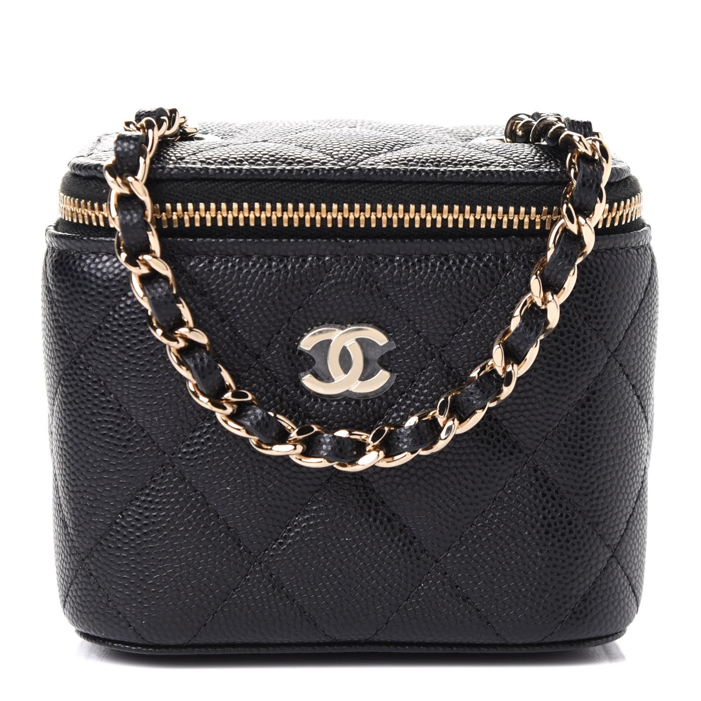 Caviar Quilted Mini Vanity Case With Chain Black