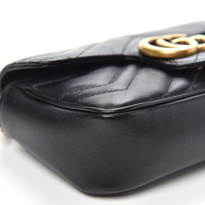 Gucci Calfskin Matelasse Super Mini GG Marmont Shoulder Bag Black 9 of 12