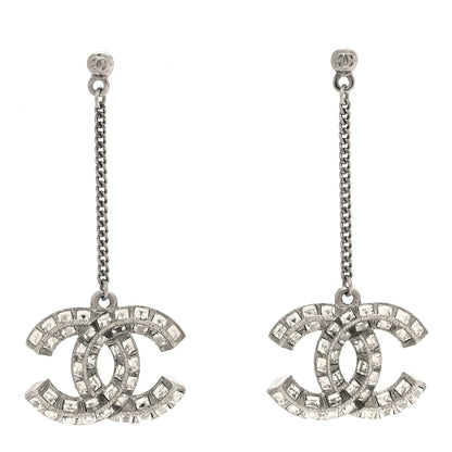 Chanel Baguette Crystal CC Drop Earrings Silver 1 of 5