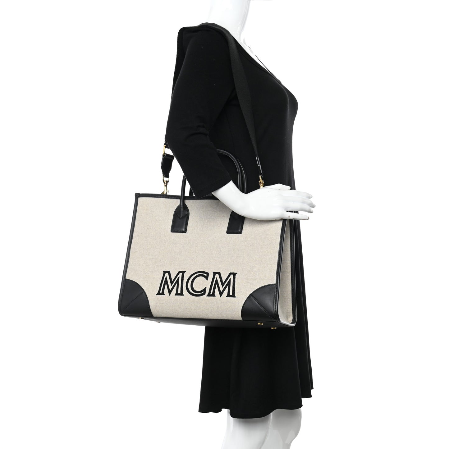 Calfskin Linen Large Munchen Tote Black