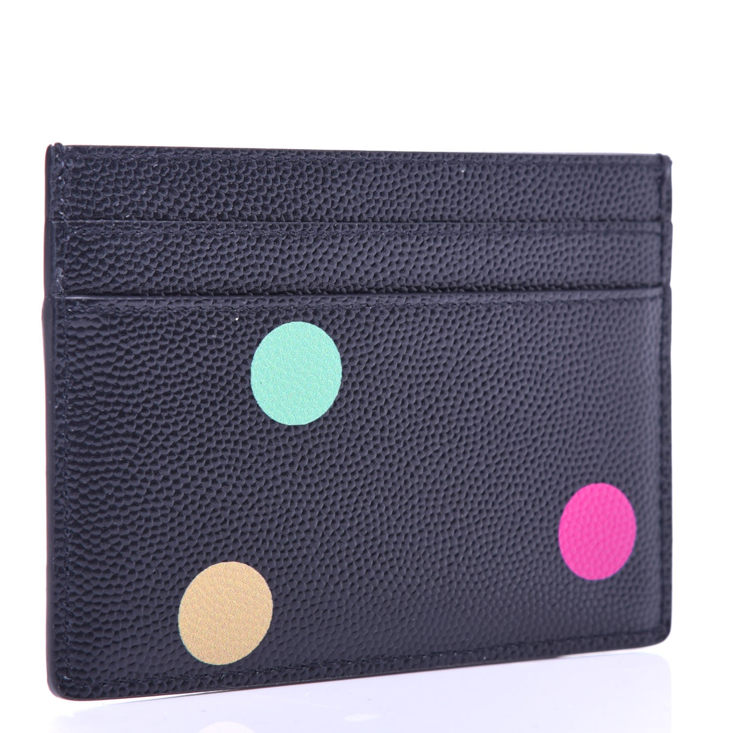 Saint Laurent Grain De Poudre Polka-Dot Monogram Credit Card Case Black 3 of 8