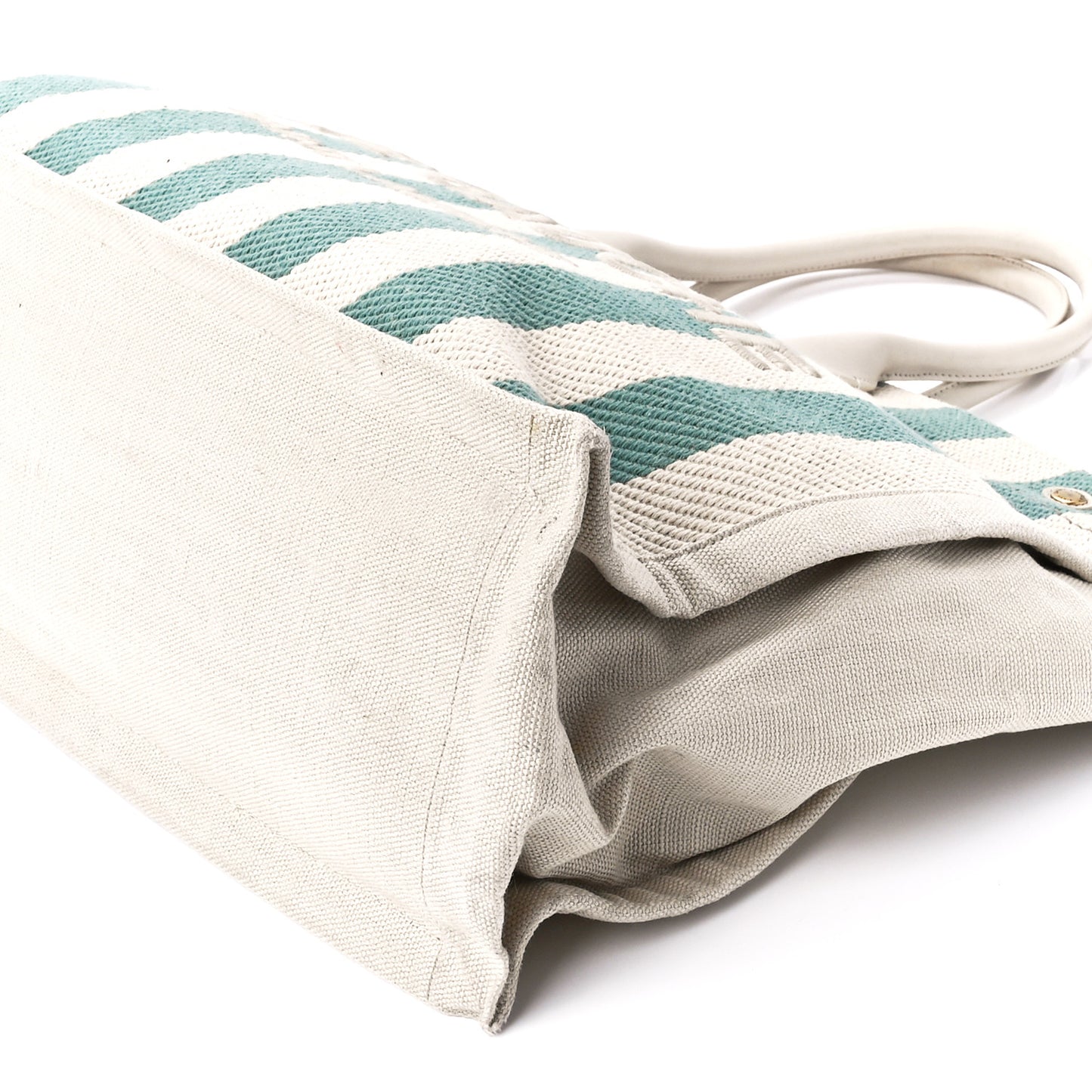 Cotton Linen Calfskin Striped Rive Gauche Tote Water Green