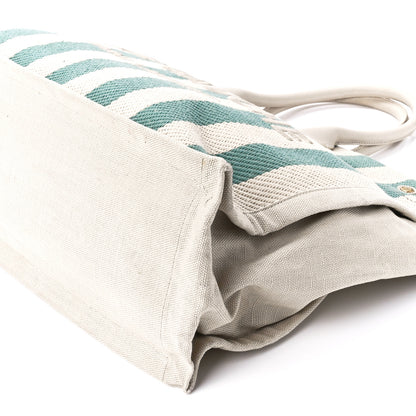 Saint Laurent Cotton Linen Calfskin Striped Rive Gauche Tote Water Green 11 of 11