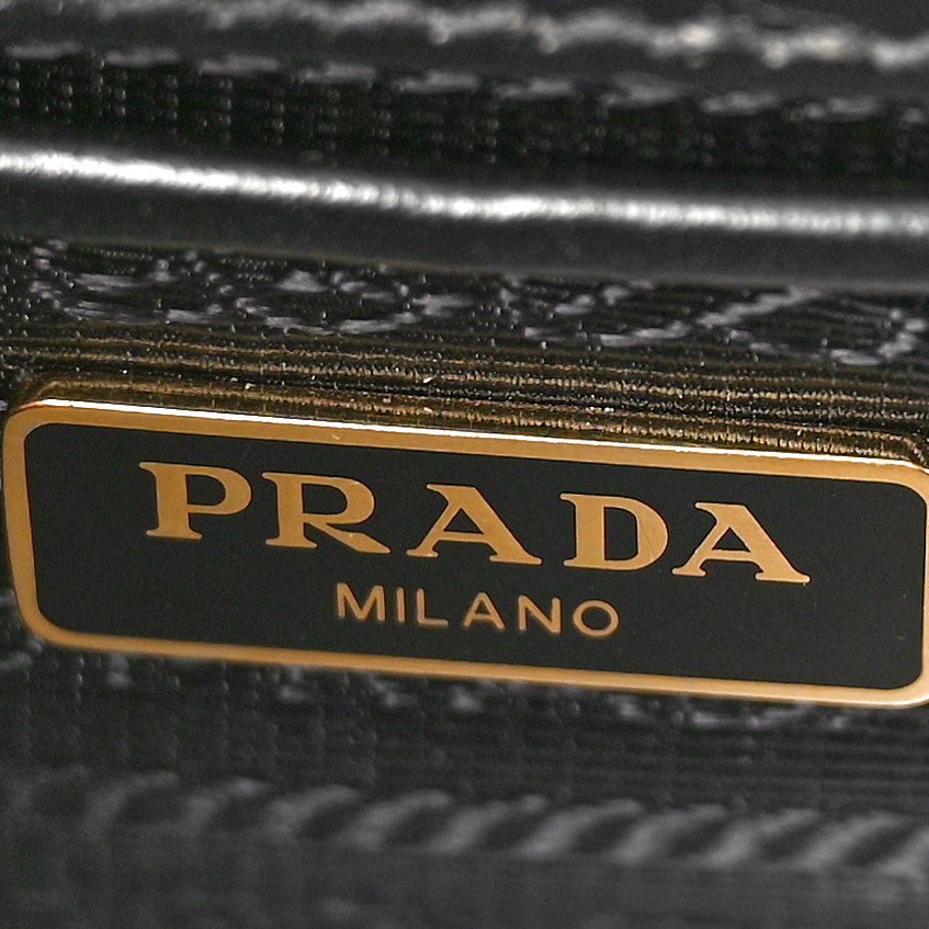 Prada Saffiano Soft Calfskin Metal Triangle Logo Envelope Chain Shoulder Bag Black 6 of 8