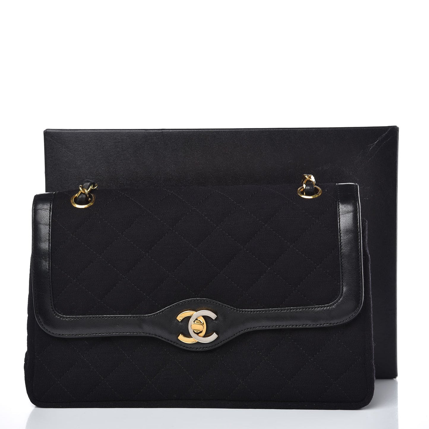 Lambskin Jersey Quilted Medium Double Flap Black