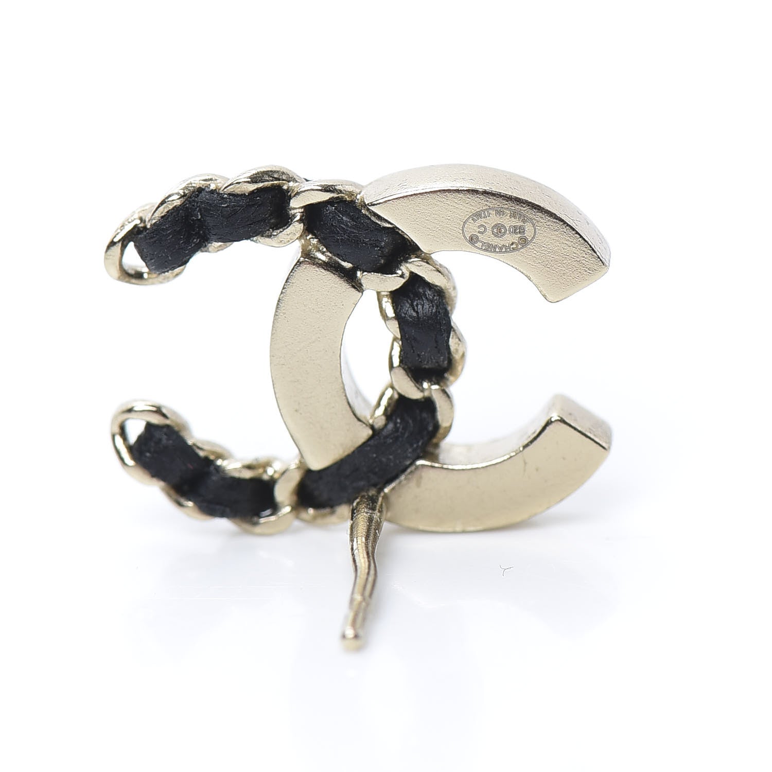 Chanel Crystal Baguette Lambskin Chain CC Vintage Allure Stud Earrings Black Gold 4 of 6