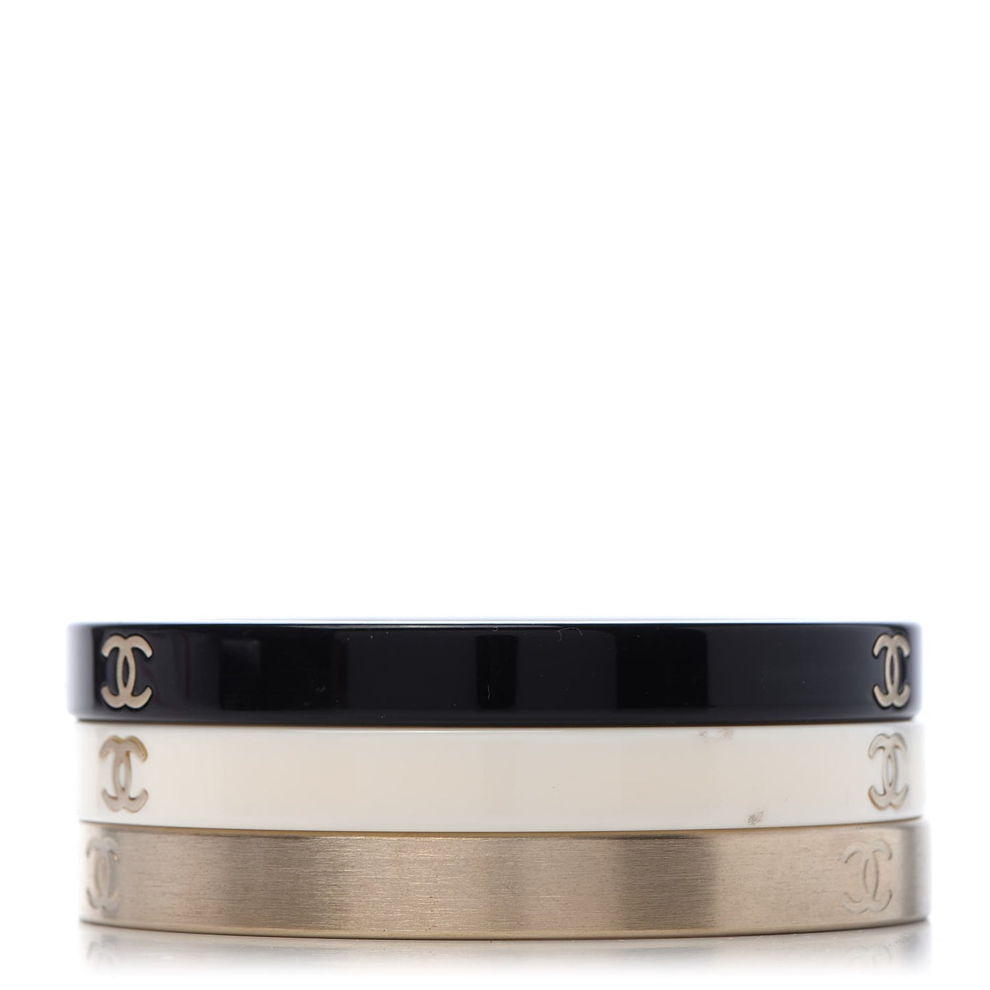 Resin Metal CC Bangle Set of 3 Black White Gold