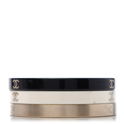 Chanel Resin Metal CC Bangle Set of 3 Black White Gold 3 of 6