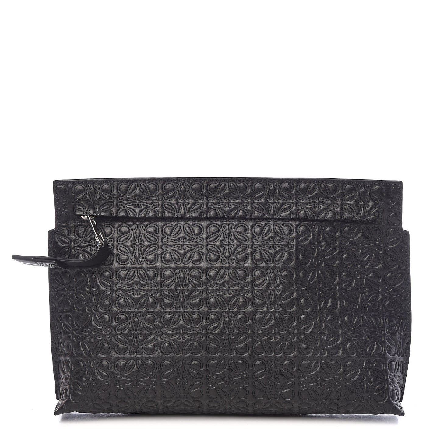 Calfskin Embossed Medium Repeat T Pouch Black