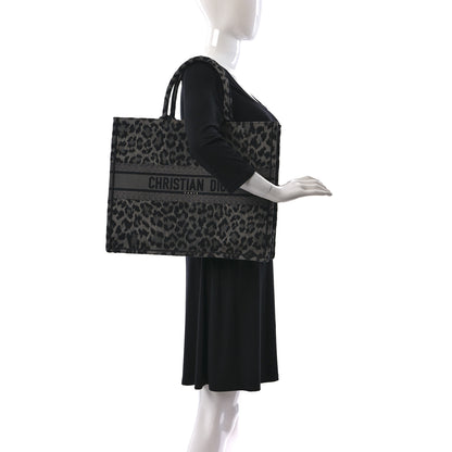 Christian Dior Canvas Mizza Embroidered Large Leopard Book Tote Grey 2 of 9
