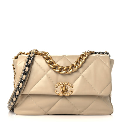 Chanel Lambskin Quilted Large Chanel 19 Flap Beige 1 of 8
