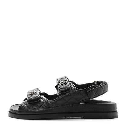 Chanel Grained Calfskin Velcro Dad Sandals 36.5 Black 1 of 9