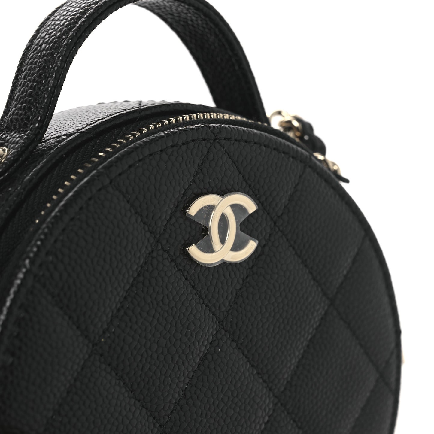 Caviar Quilted Round Handle With Care Vanity With Chain Black