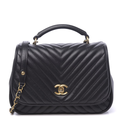 Chanel Lambskin Reverse Chevron Quilted Round Top Handle Flap Black 1 of 10