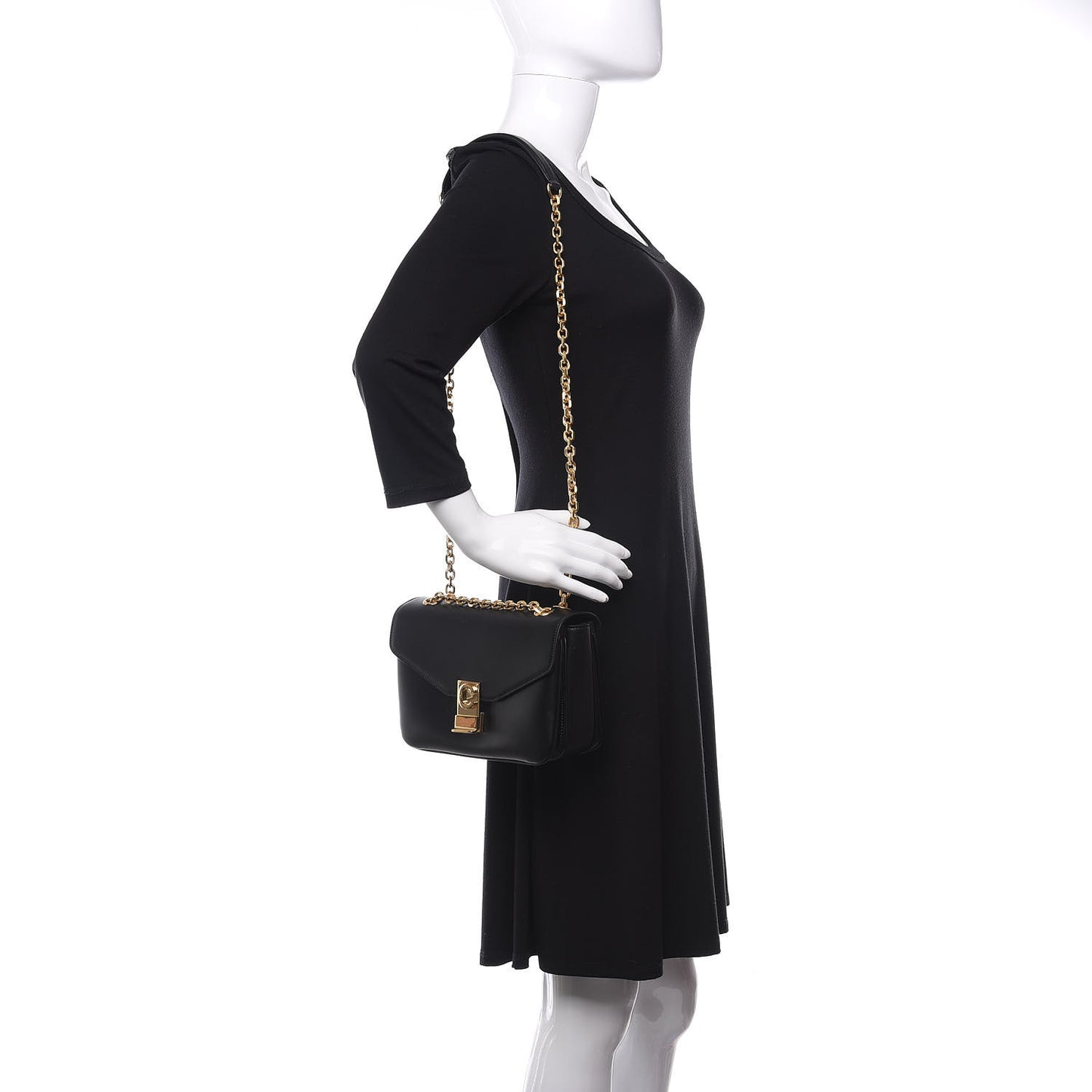 Shiny Calfskin Medium C Bag Black