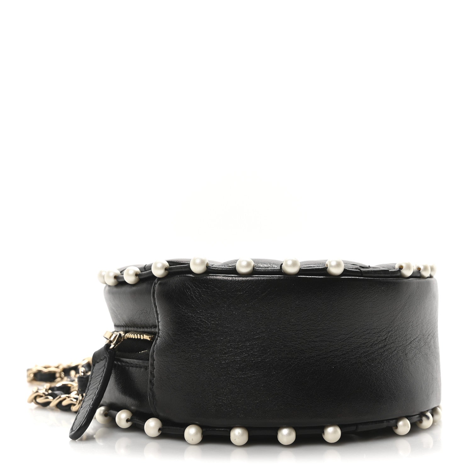 Chanel Calfskin Quilted Pearl Round Clutch With Chain Black 3 of 9