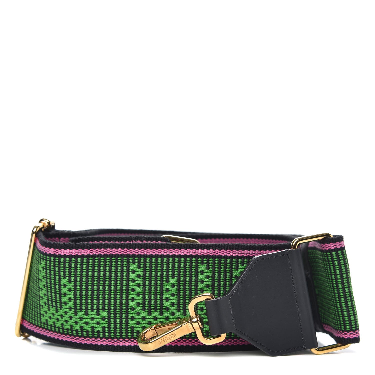 Fendi Cannete Ribbon Poly Vitello Century Logo Adjustable Strap You Rosa Antico Verde Black 1 of 6