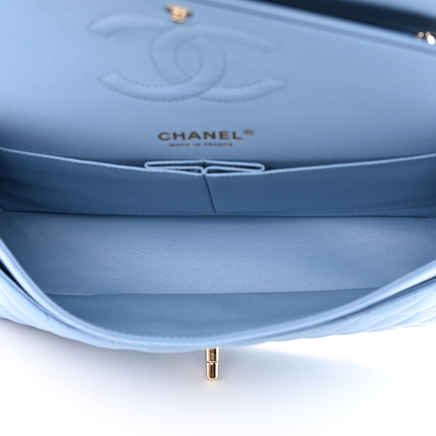 Lambskin Quilted Medium Double Flap Light Blue