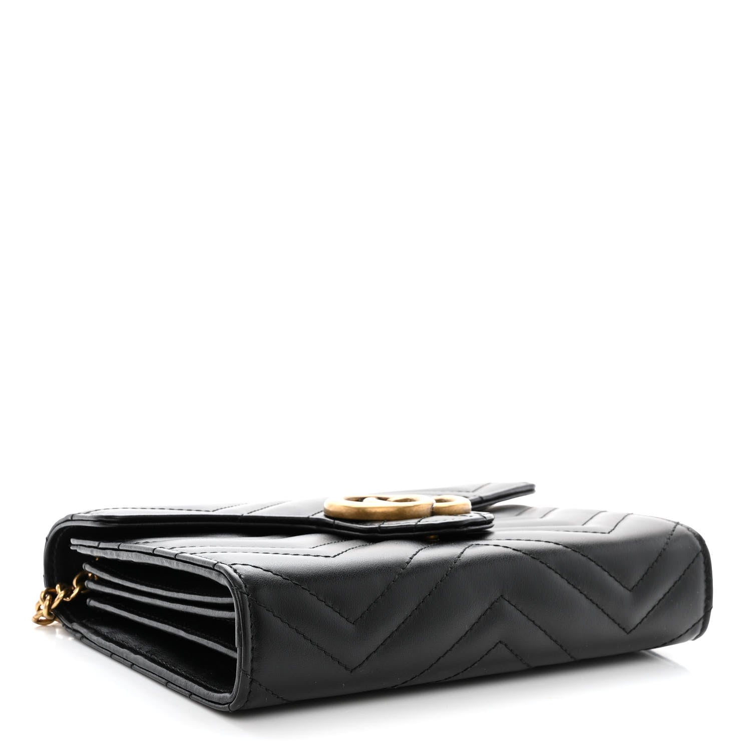 Gucci Calfskin Matelasse GG Marmont Chain Wallet Black 4 of 10