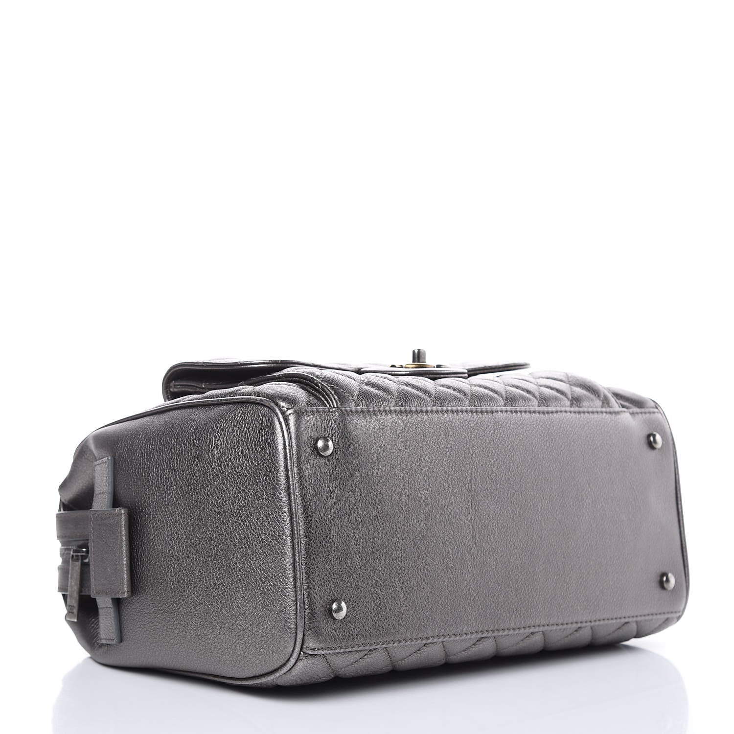 Chanel Metallic Grained Calfskin Quilted Large Casual Pocket Bowling Bag Silver 4 of 12