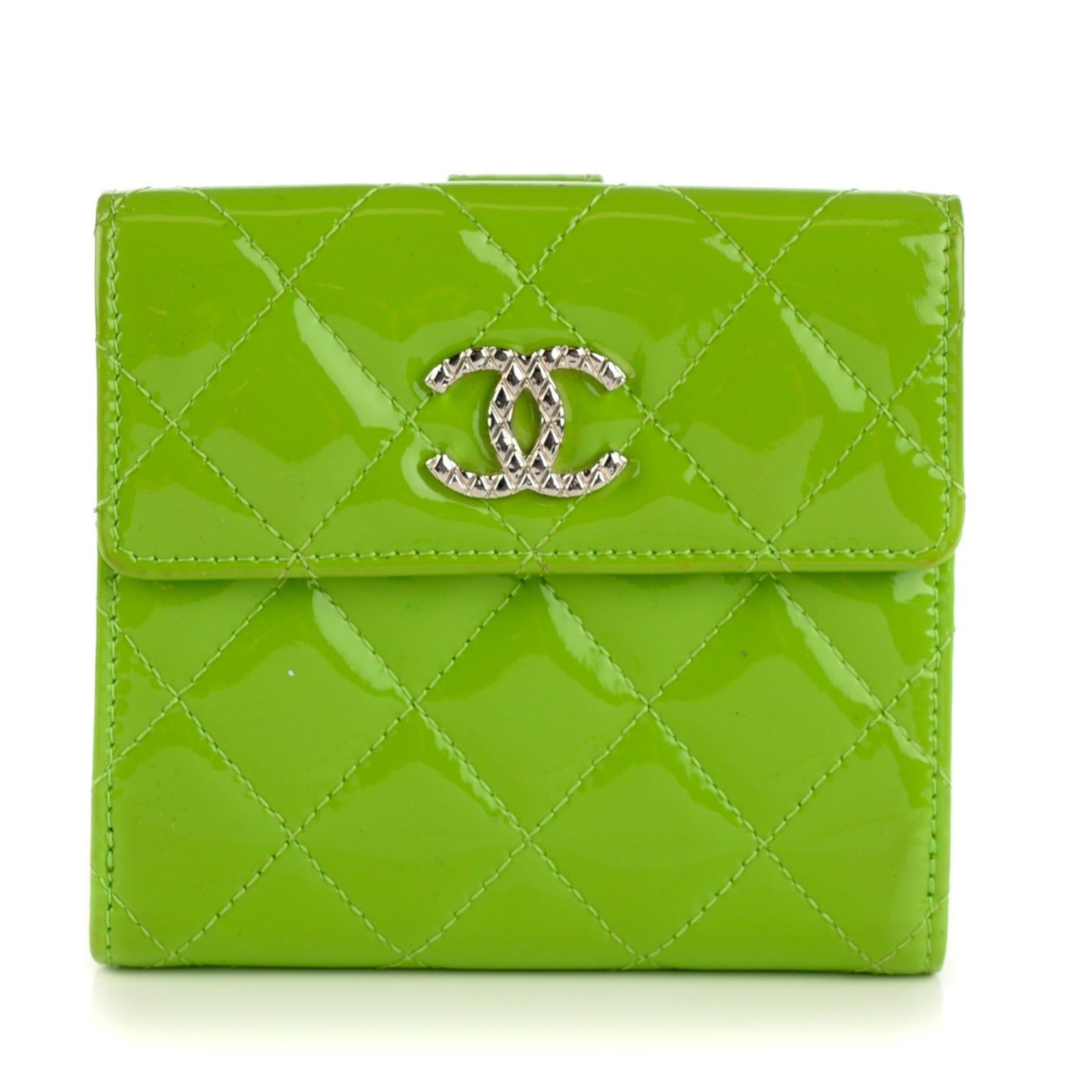 Chanel Patent Quilted Brilliant Compact Wallet Light Green 1 of 8