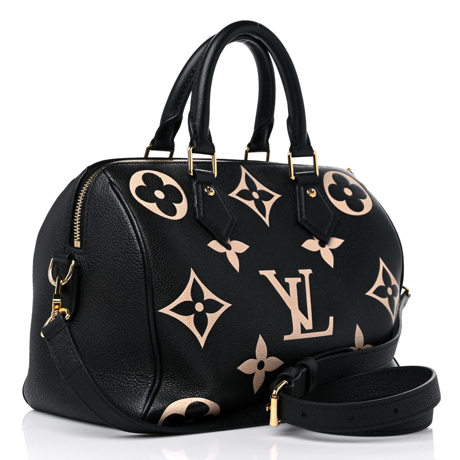 Louis Vuitton Empreinte Monogram Giant Speedy Bandouliere 25 Black Beige 3 of 10
