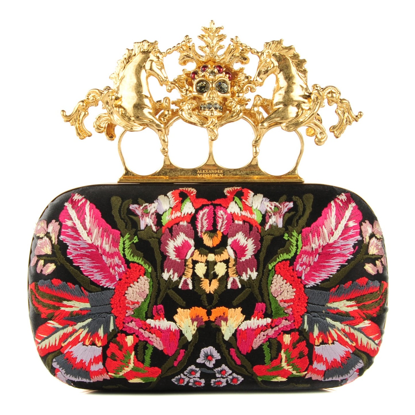 Embroidered Unicorn Knuckle Duster Box Clutch Multicolor