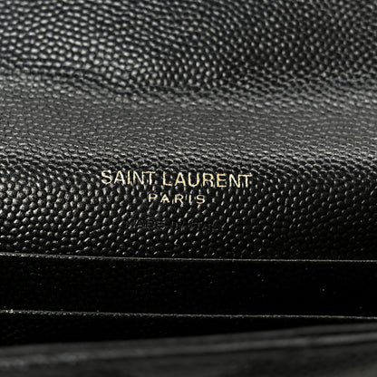 Saint Laurent Grain De Poudre Matelasse Chevron Small Monogram Envelope Wallet Black 6 of 7