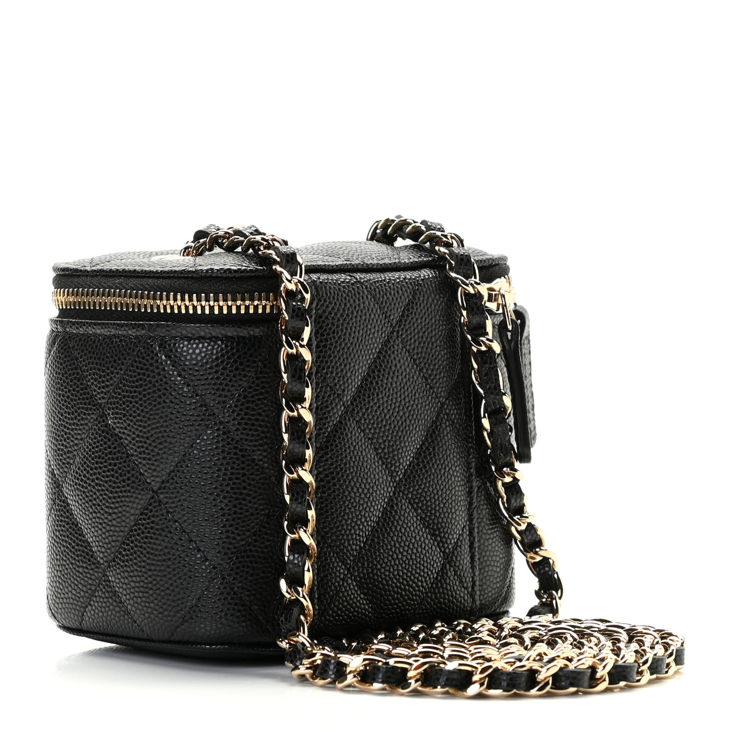 Caviar Quilted Mini Vanity Case With Chain Black