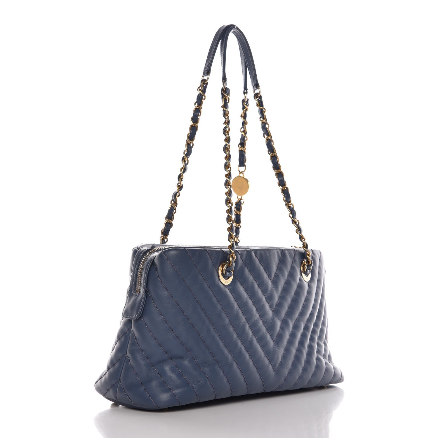 Chanel Calfskin Chevron Quilted Surpique Tote Blue 3 of 10
