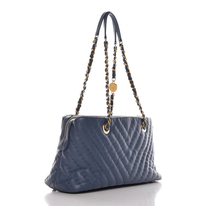 Chanel Calfskin Chevron Quilted Surpique Tote Blue 3 of 10