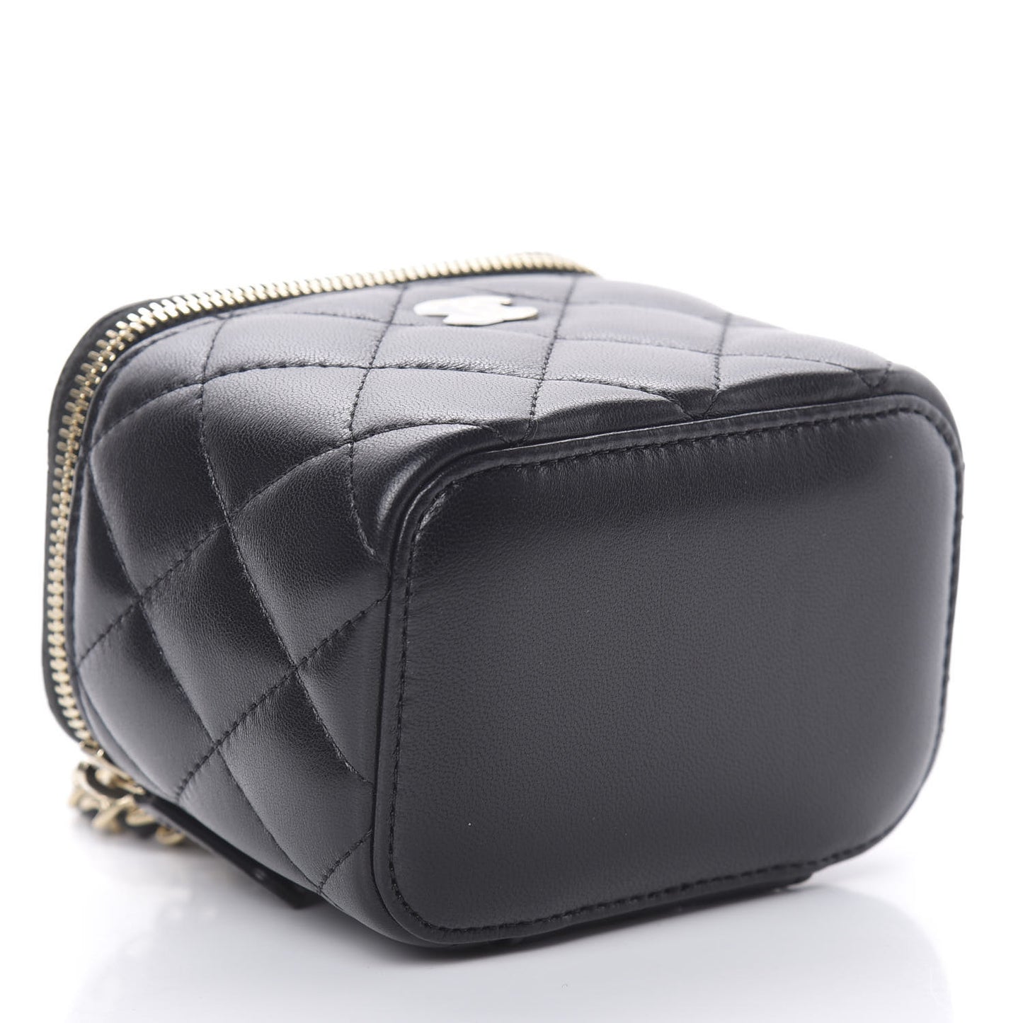 Lambskin Quilted Mini Vanity Case With Chain Black