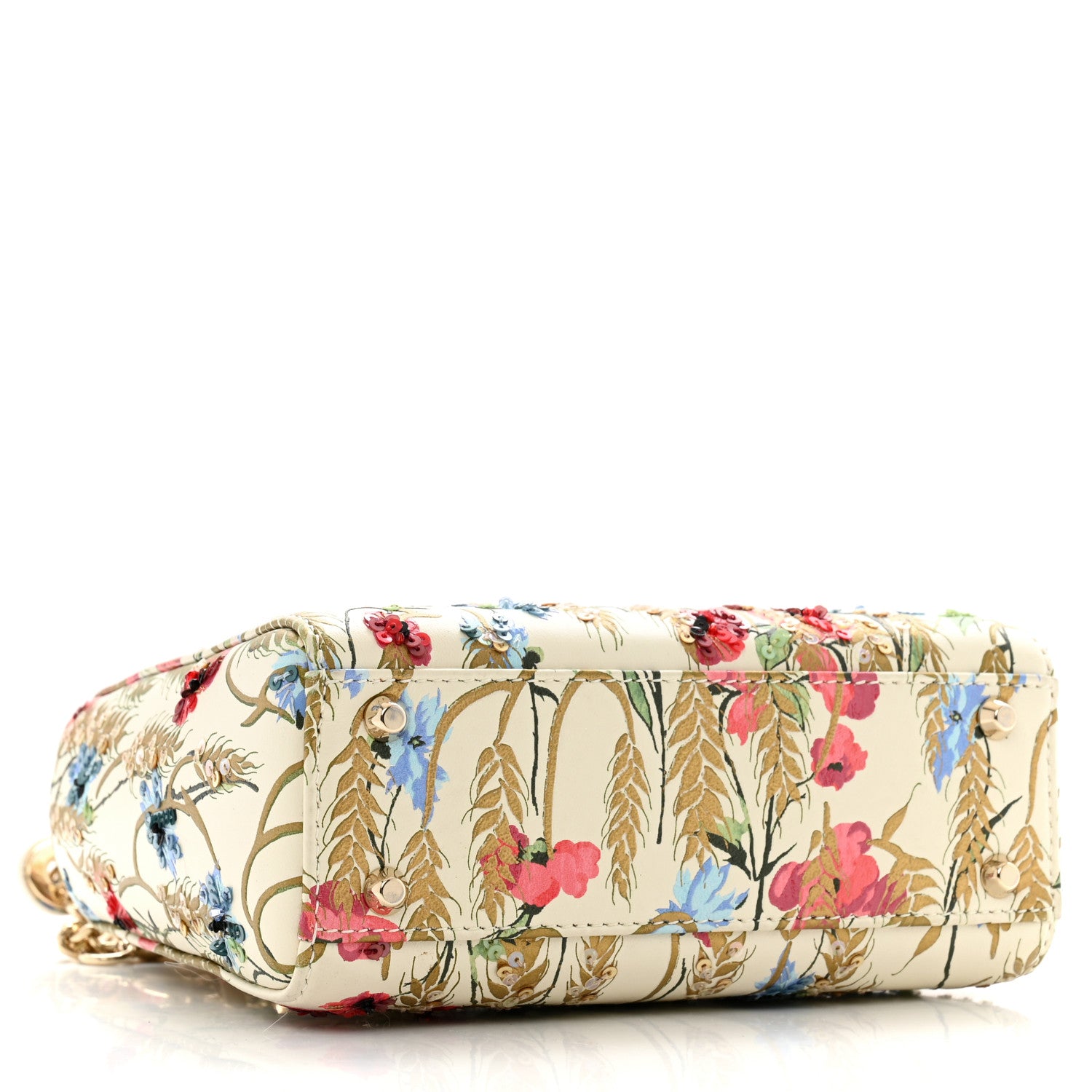 Christian Dior Calfskin Hibiscus Printed Embroidered Mini Lady Dior Beige Multicolor 4 of 11