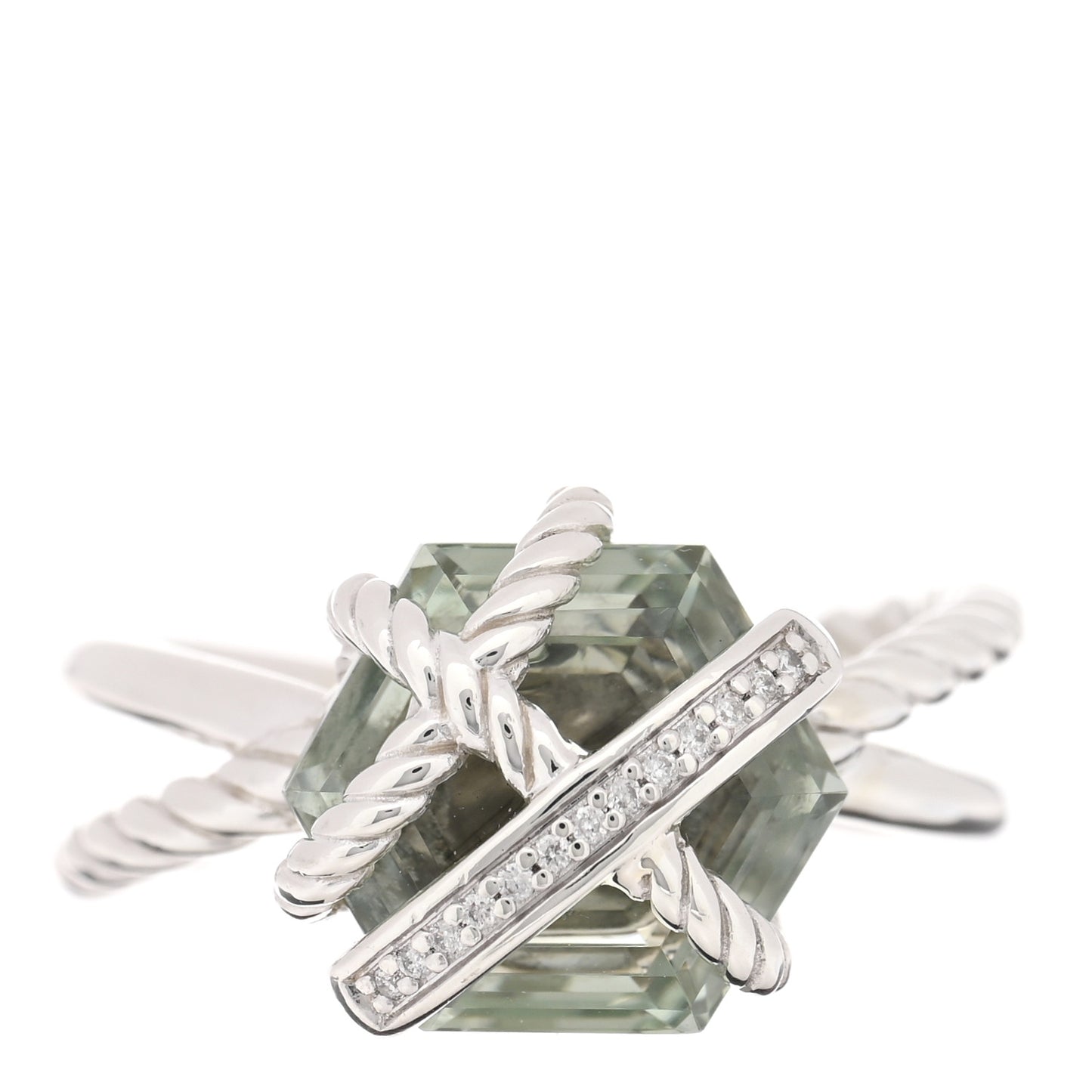 Sterling Silver Diamond Prasiolite 10mm Cable Wrap Ring 52 6