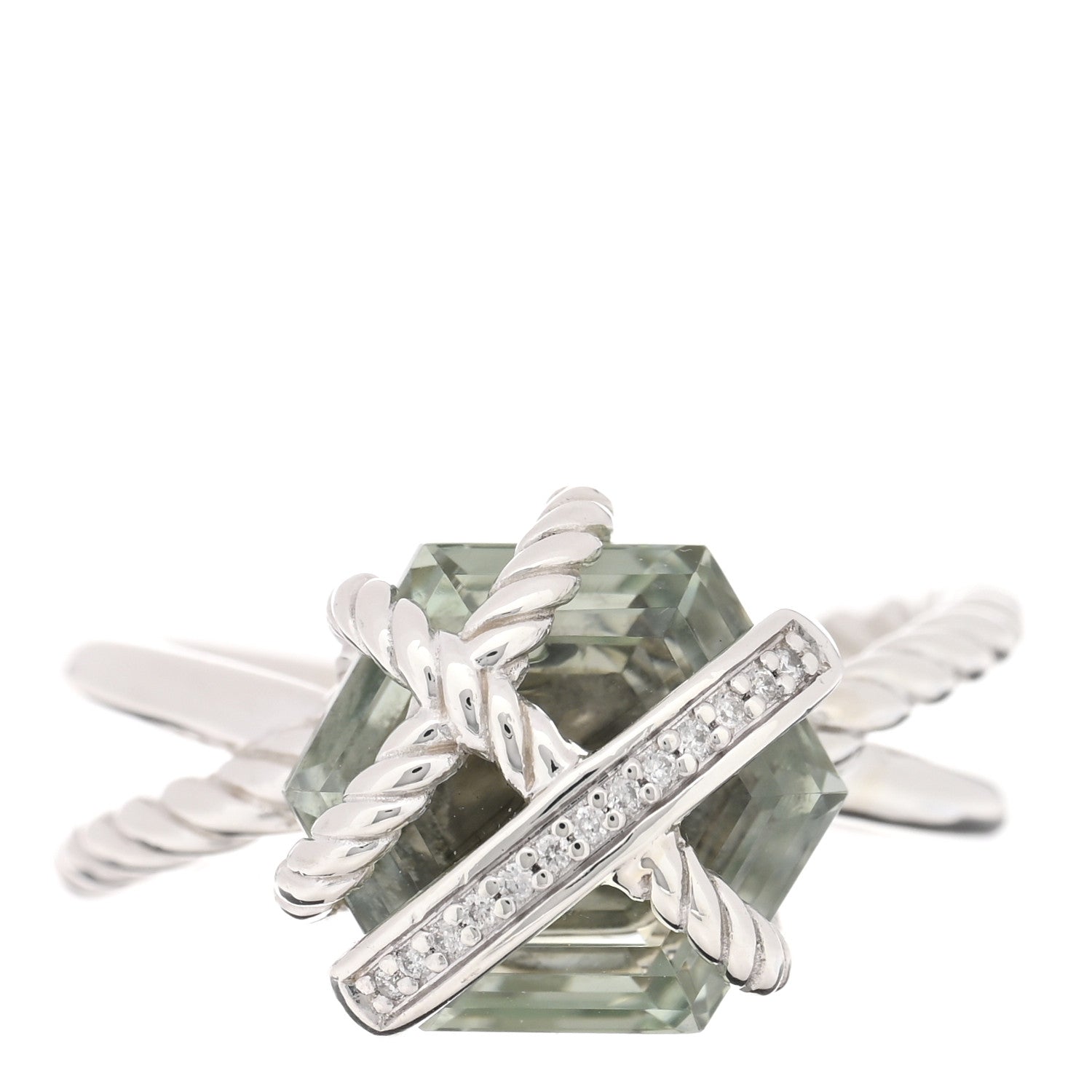 David Yurman Sterling Silver Diamond Prasiolite 10mm Cable Wrap Ring 52 6 1 of 4