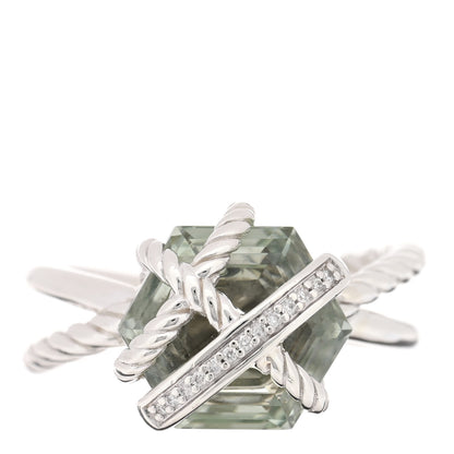 David Yurman Sterling Silver Diamond Prasiolite 10mm Cable Wrap Ring 52 6 1 of 4