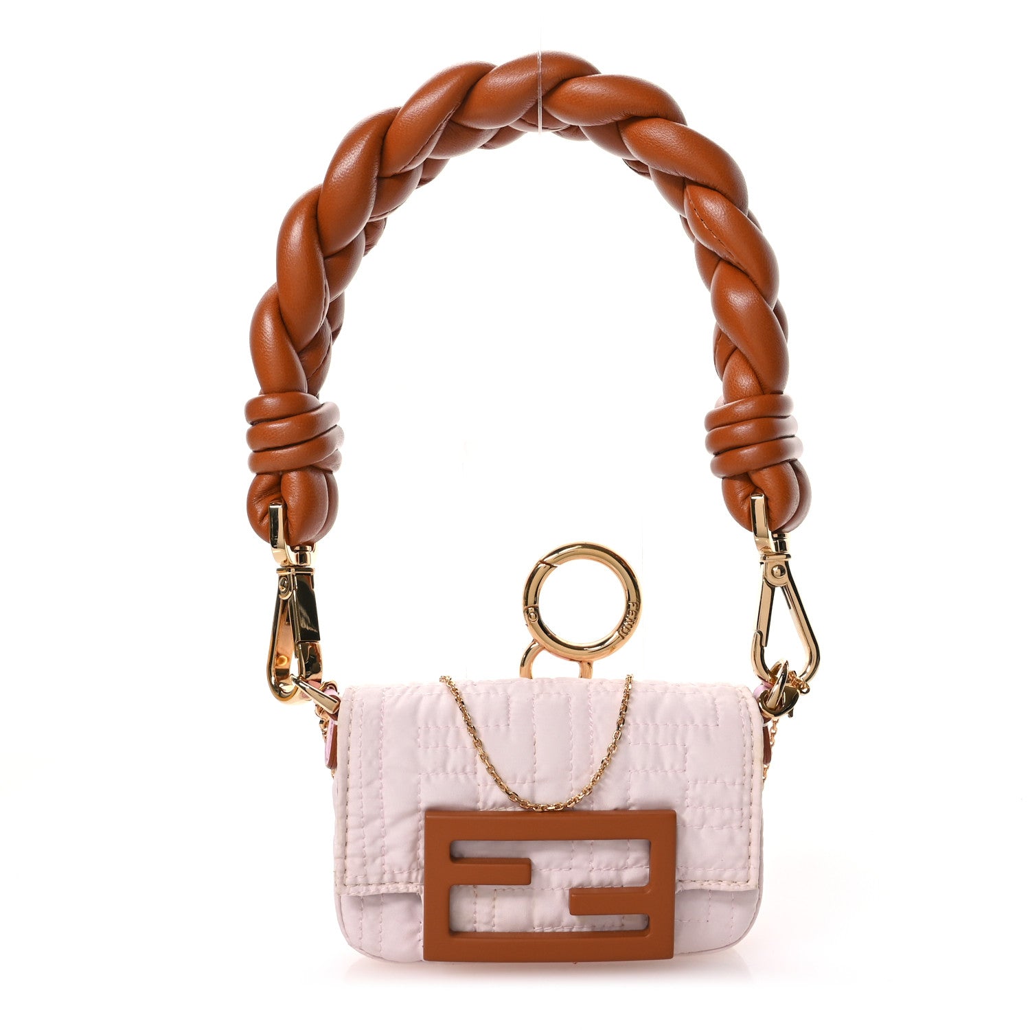 Fendi Nylon Nappa FF Embroidered Nano Baguette Maxi Handle Charm Light Pink 1 of 11