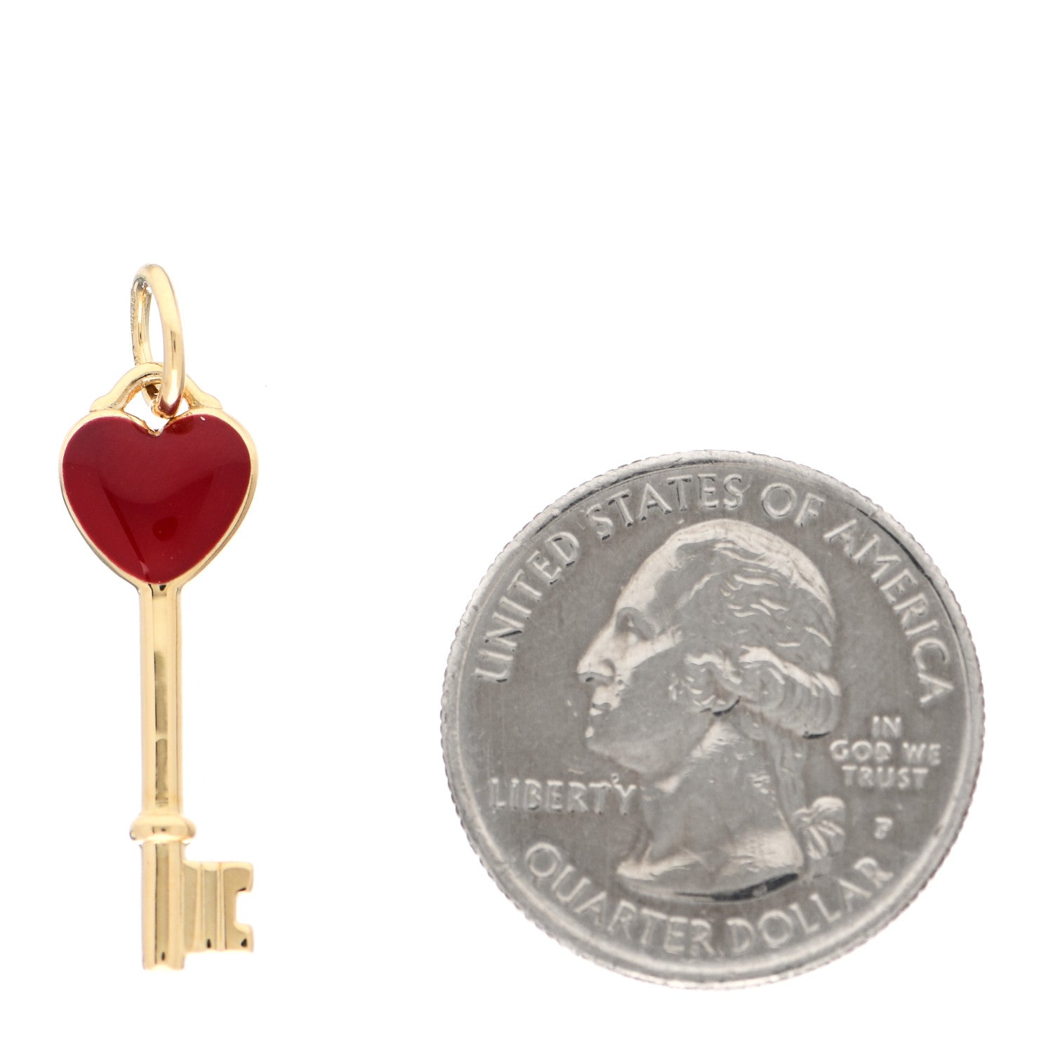Tiffany 18K Yellow Gold Enamel Mini Heart Key Pendant Red 2 of 5