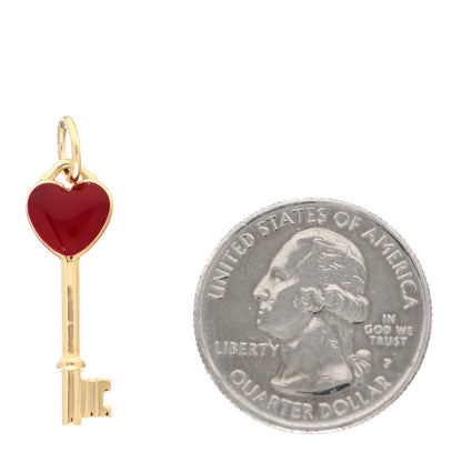 Tiffany 18K Yellow Gold Enamel Mini Heart Key Pendant Red 2 of 5
