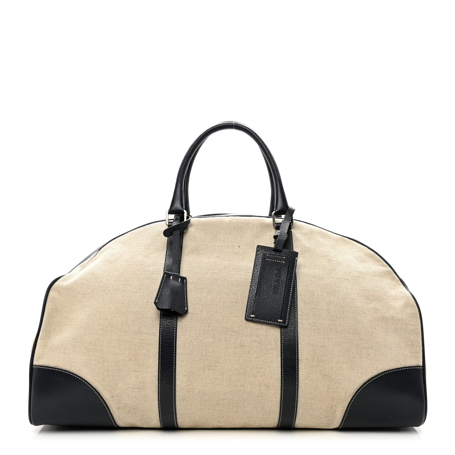 Prada Canvas Calfskin Duffle Beige Navy 1 of 8