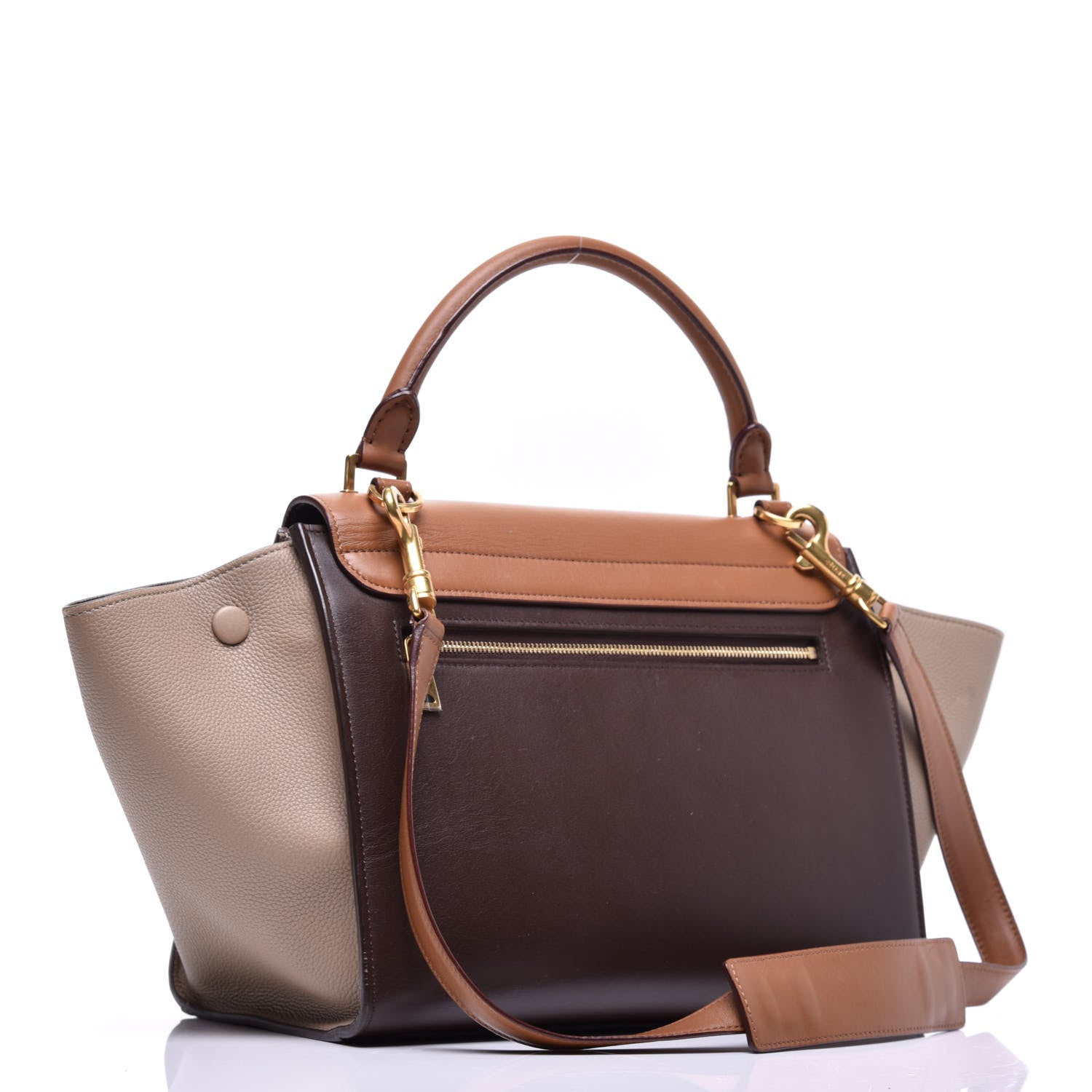 Celine Satin Baby Grained Calfskin Tri-color Medium Trapeze Tan 4 of 9
