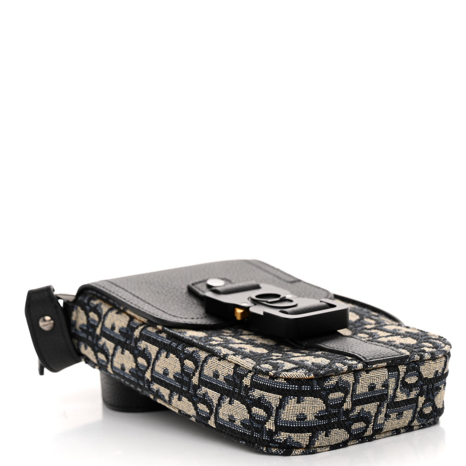 Christian Dior Oblique Grained Calfskin Vertical Saddle Pouch With Strap Beige Black 4 of 11